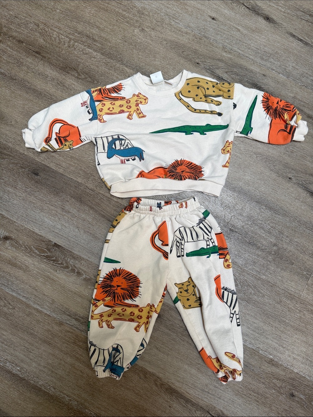 Zara Kids Animal Print Cream Pajama Set - Cozy Long Sleeve Top & Pants
